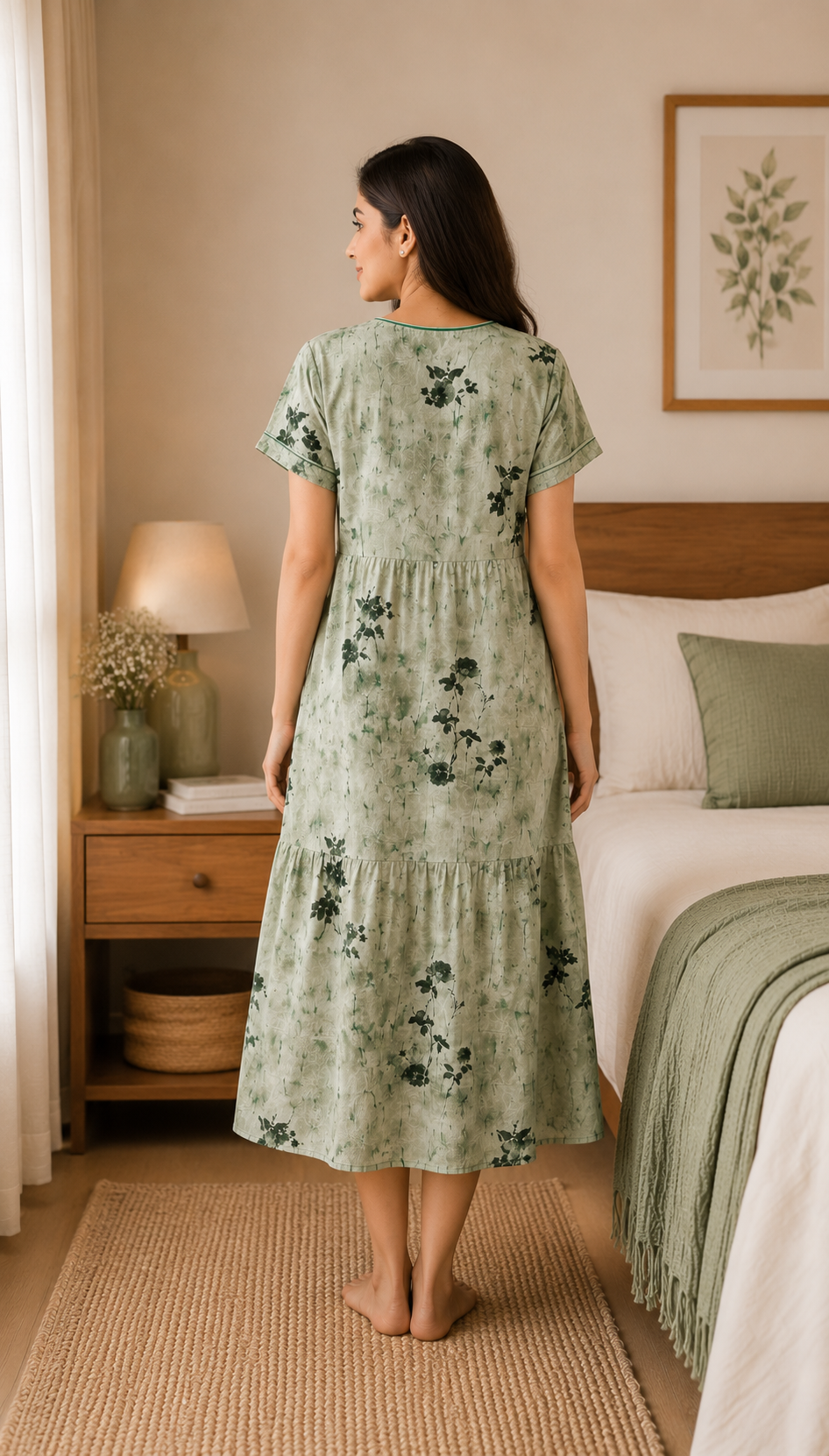 Sage Green Floral Short Nighty