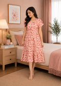 Peach Pink Floral Short Nighty
