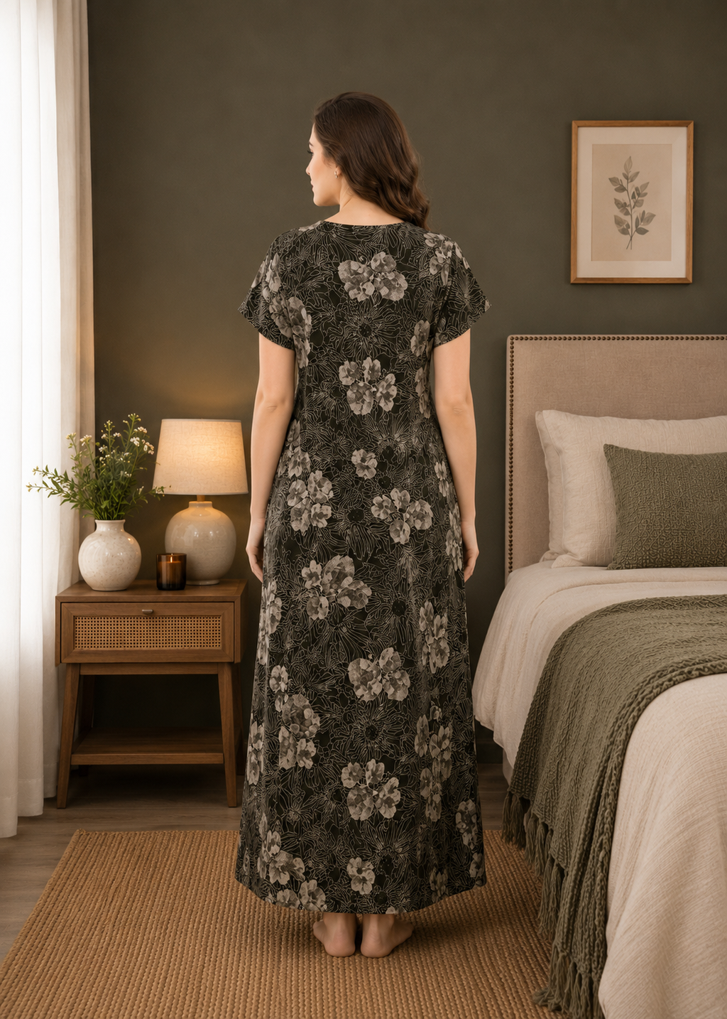 Dark Coffee Floral Printed Alpine Gown