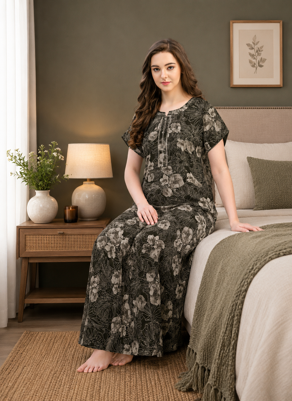 Dark Coffee Floral Printed Alpine Gown