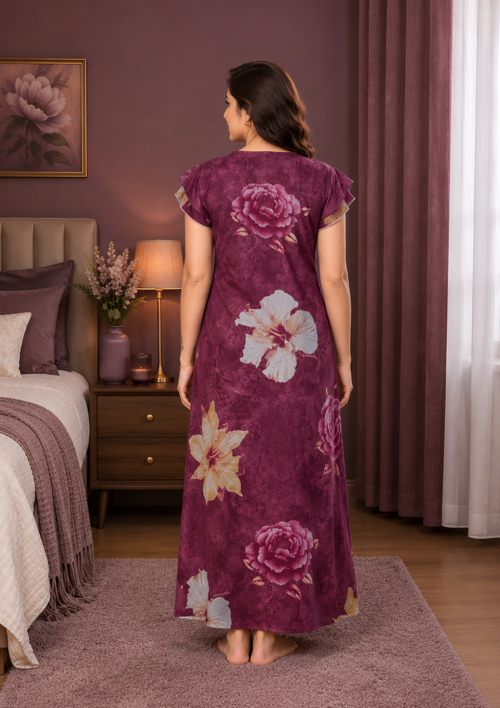 Purple Floral Print Alpine Gown
