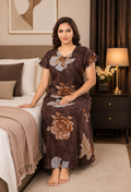 Brown Floral Print Alpine Gown