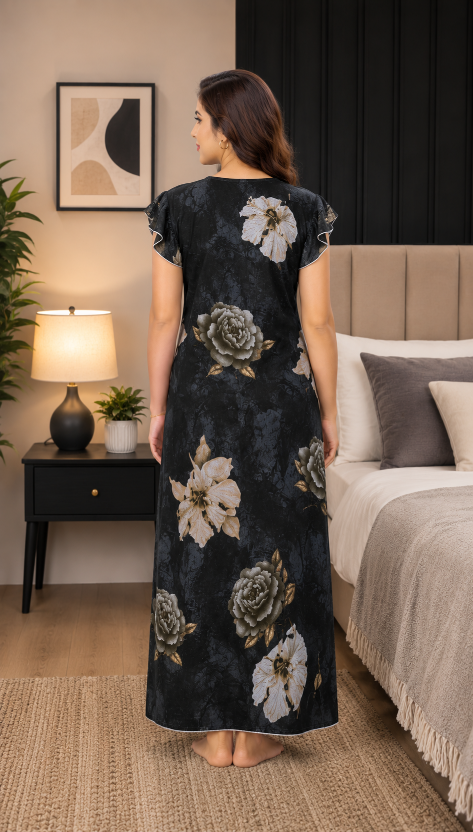 Dark Floral Print Alpine Gown
