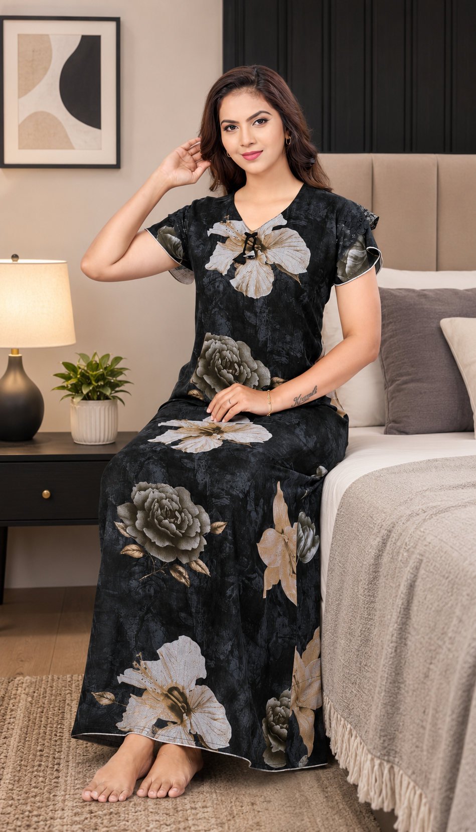 Dark Floral Print Alpine Gown