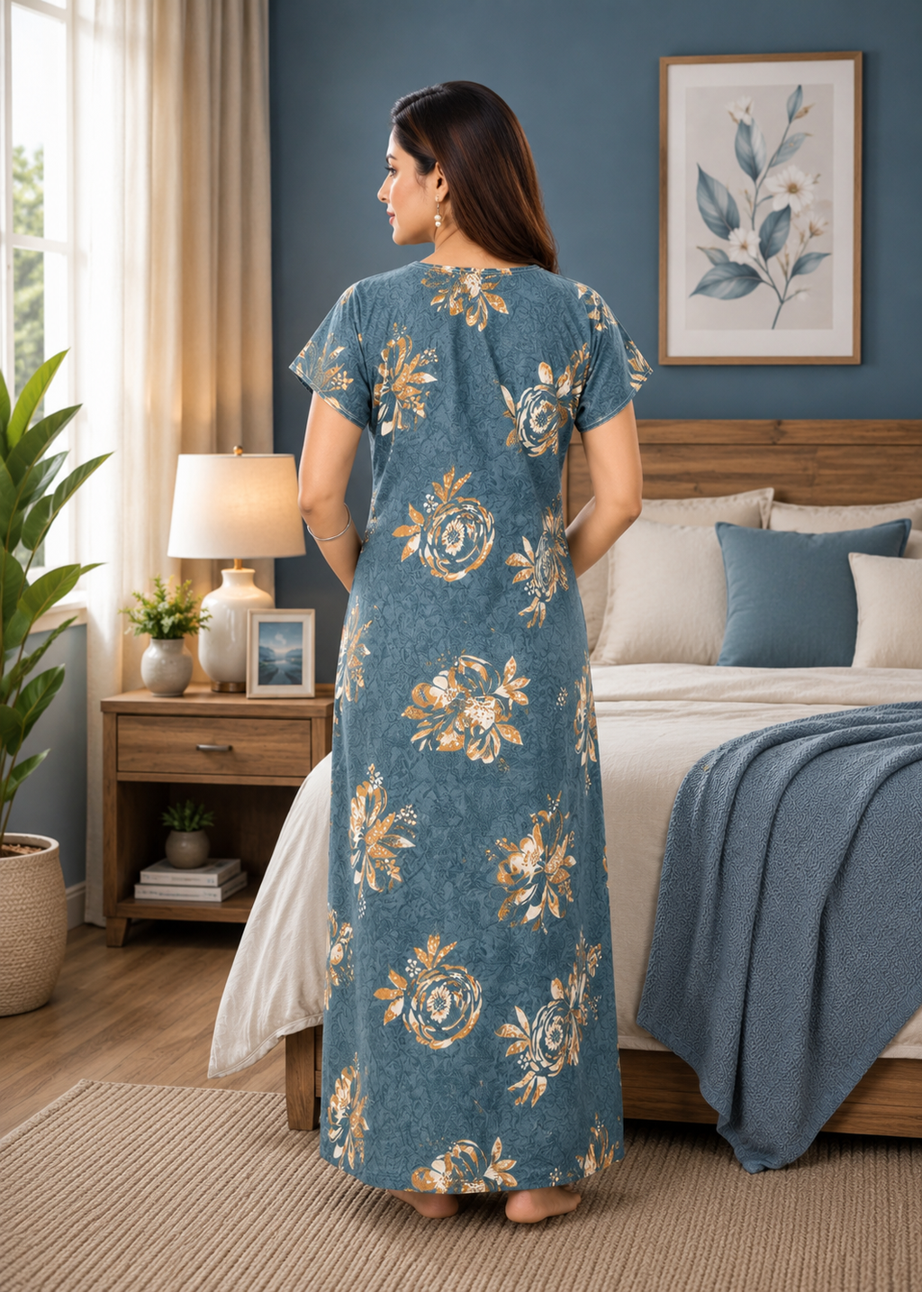 Steel Blue Floral Alpine Nightgown