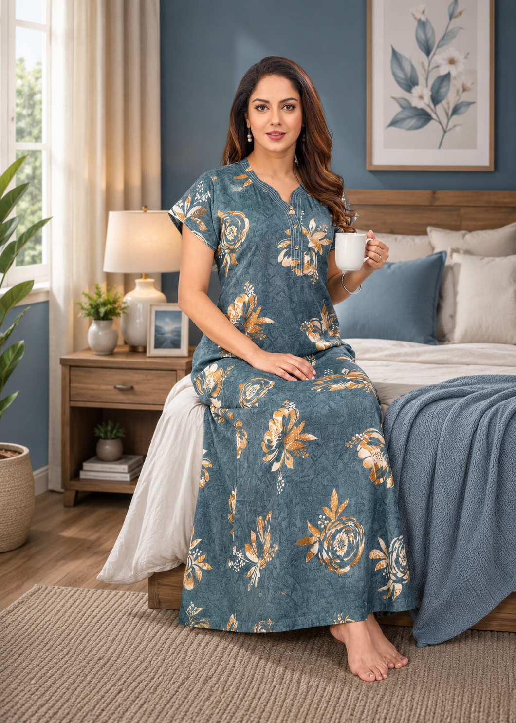 Steel Blue Floral Alpine Nightgown