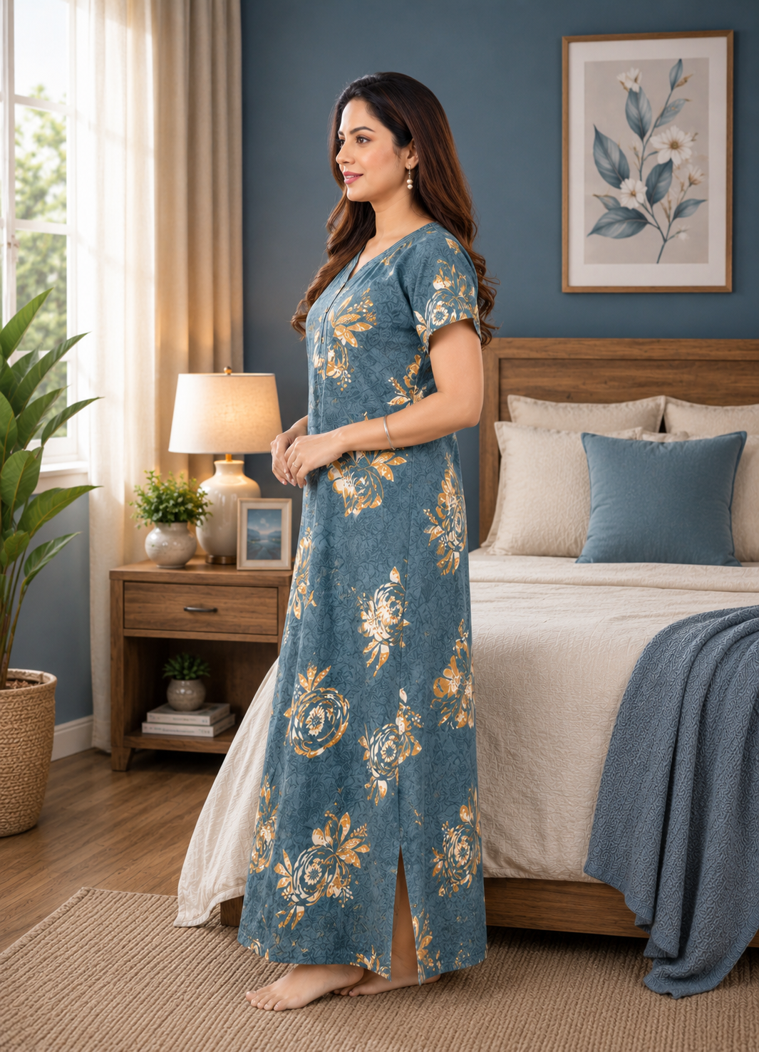 Steel Blue Floral Alpine Nightgown