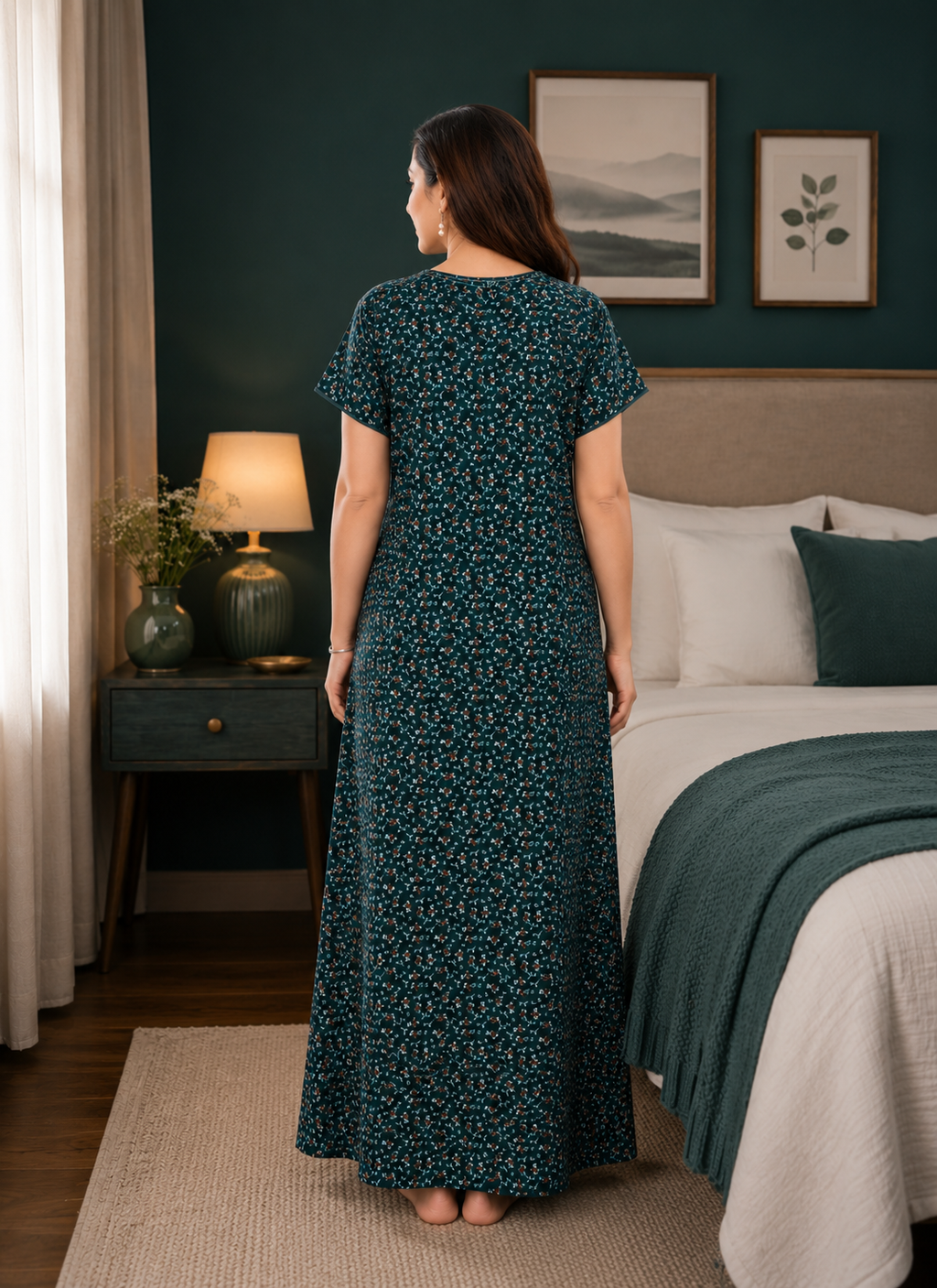 Teal Green Floral Alpine Nightgown