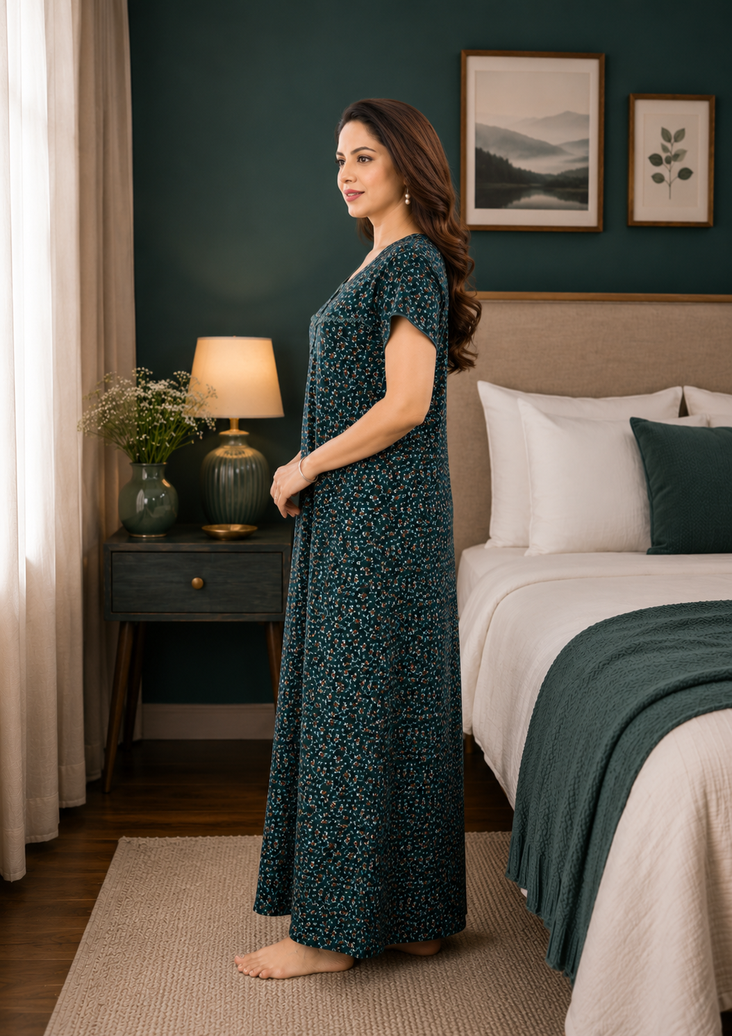 Teal Green Floral Alpine Nightgown