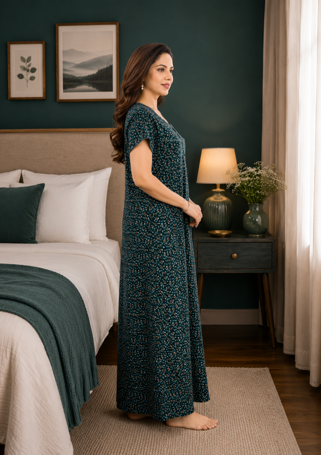 Teal Green Floral Alpine Nightgown