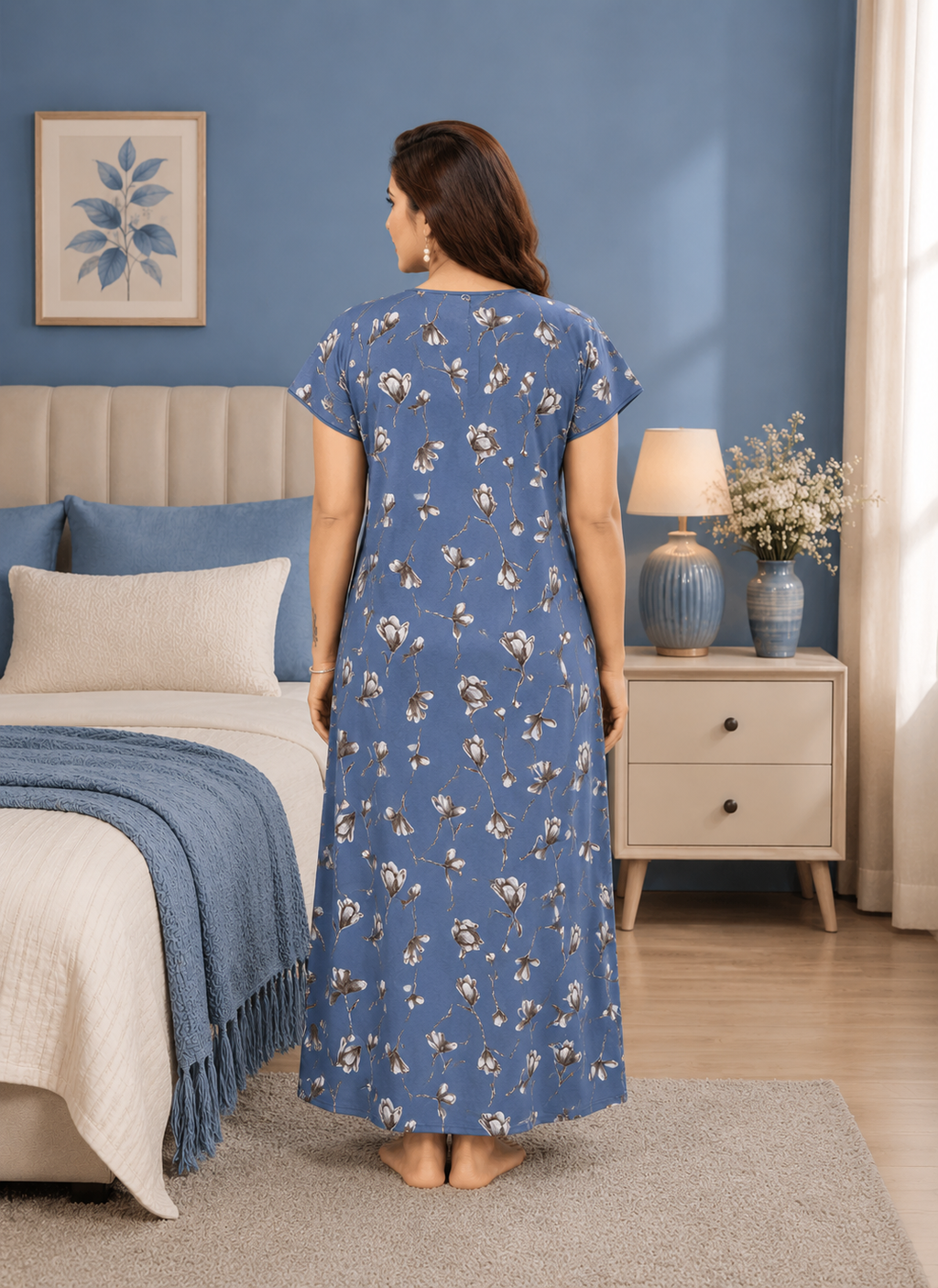 Grey Floral Printed Alpine Gown