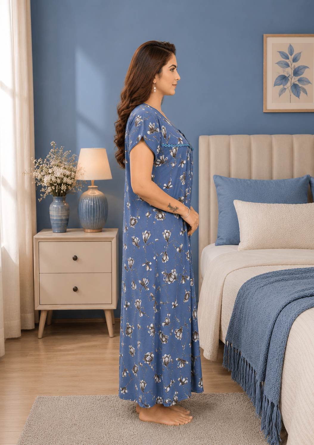 Grey Floral Printed Alpine Gown