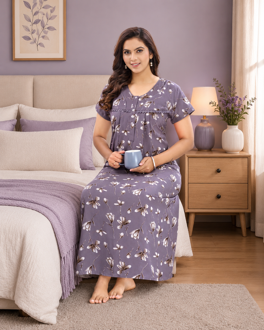 Purple Floral Printed Alpine Gown