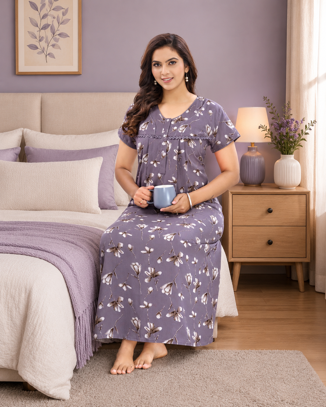 Purple Floral Printed Alpine Gown
