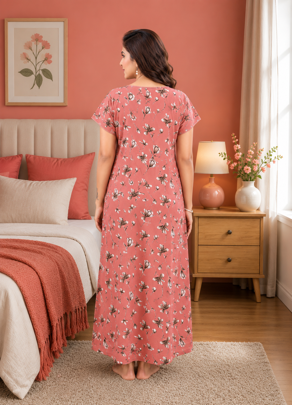 Peach Floral Printed Alpine Gown