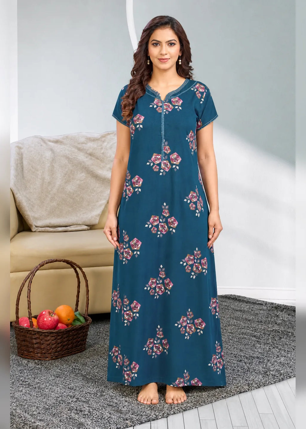 Teal Geometric Rose Alpine Nightgown