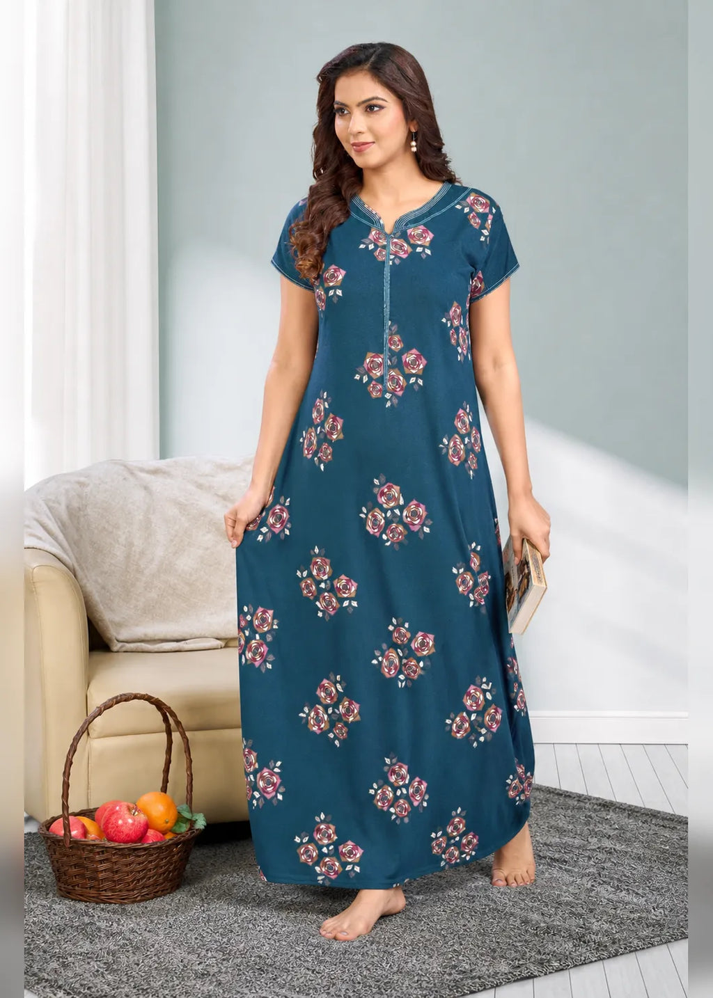 Teal Geometric Rose Alpine Nightgown