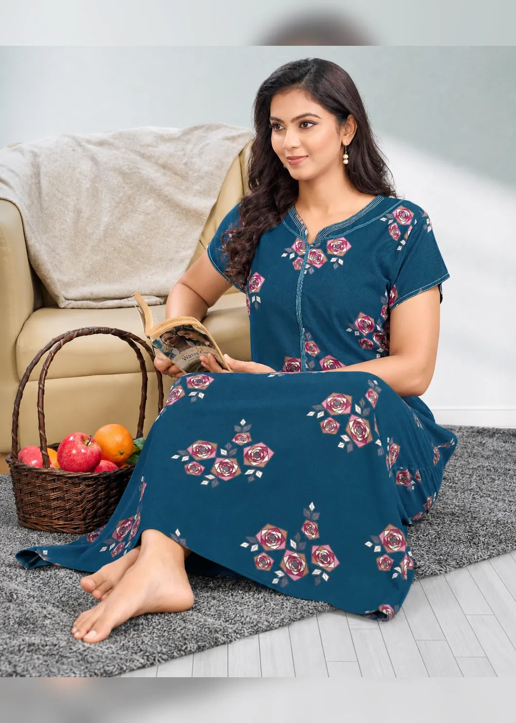 Teal Geometric Rose Alpine Nightgown