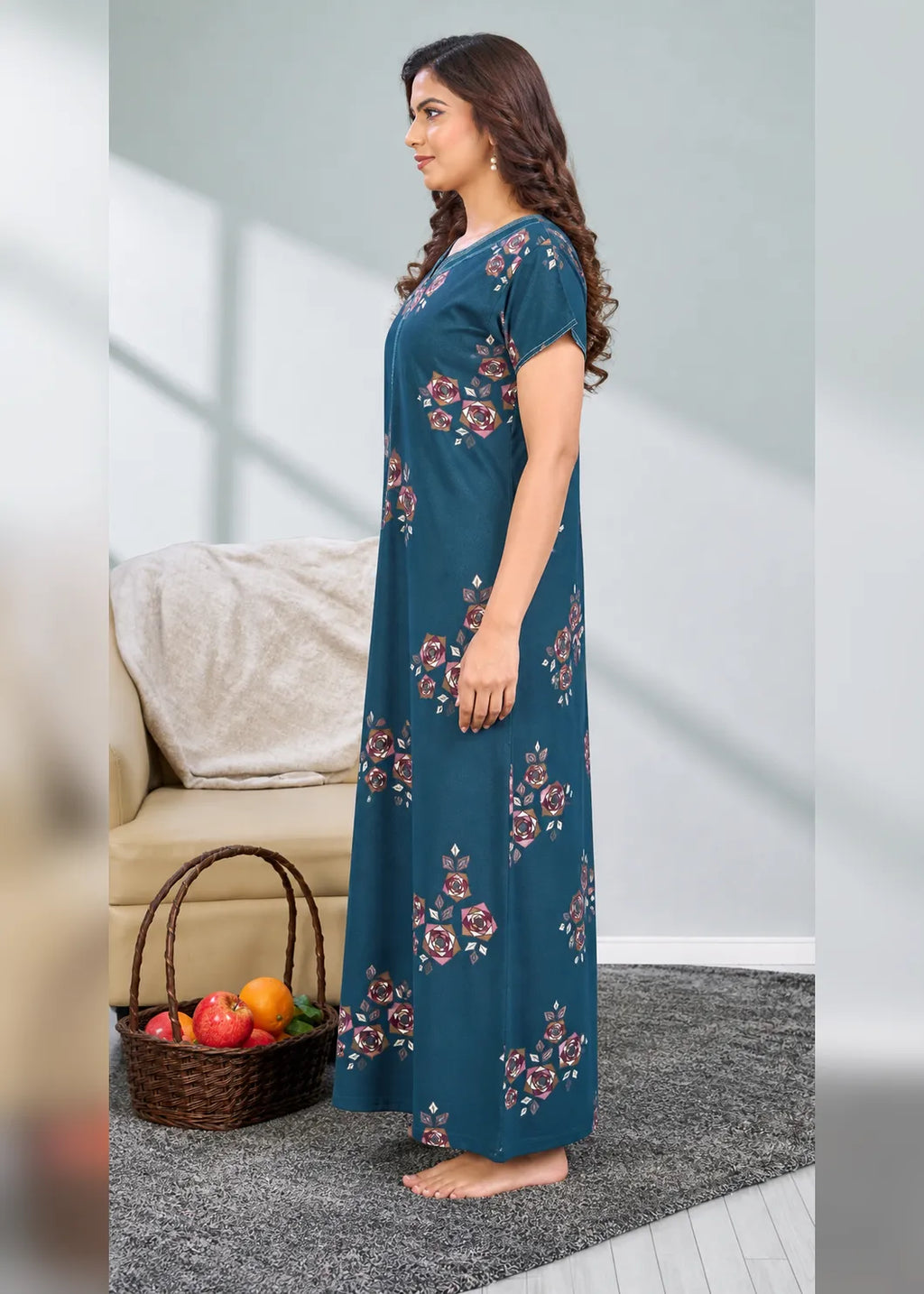 Teal Geometric Rose Alpine Nightgown