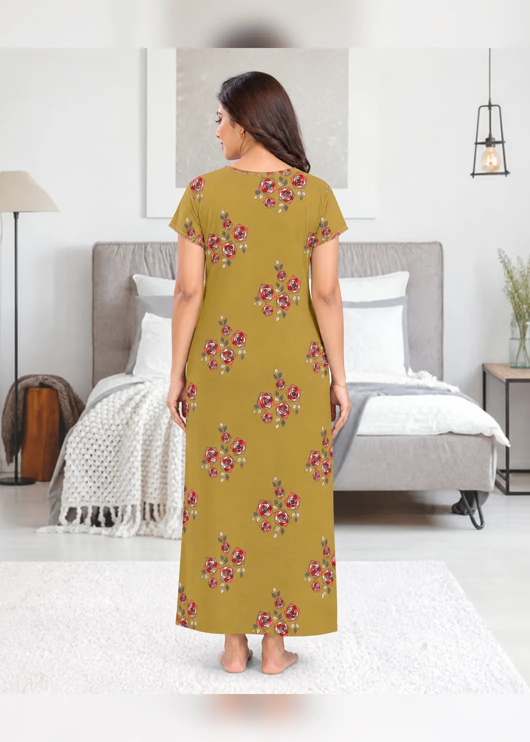 Mustard Yellow Geometric Rose Alpine Nightgown
