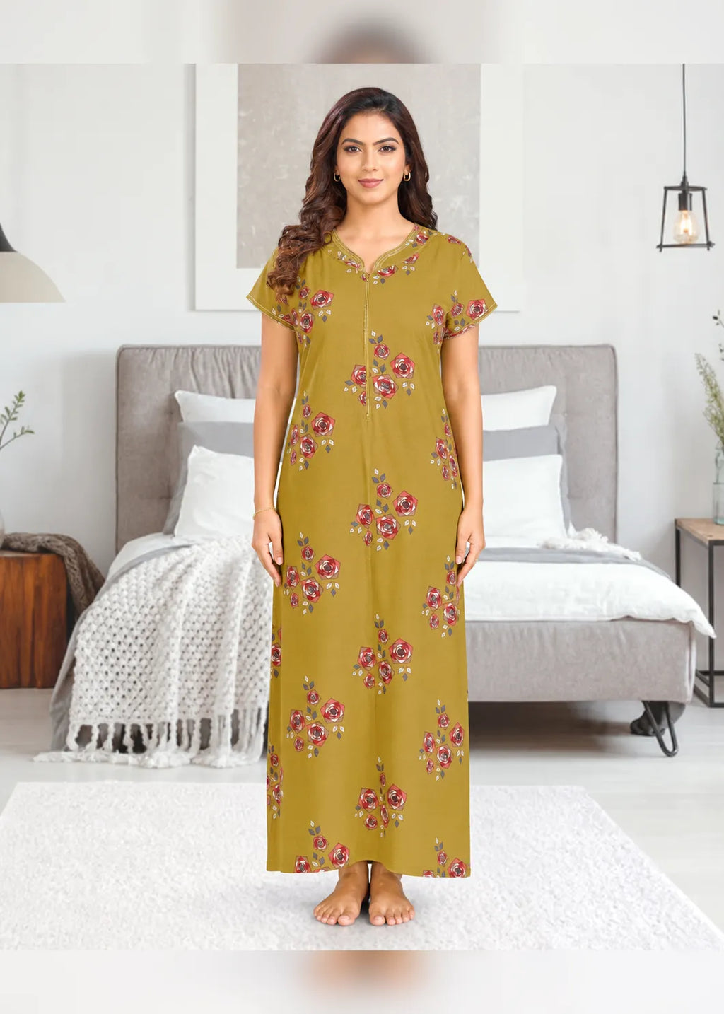 Mustard Yellow Geometric Rose Alpine Nightgown