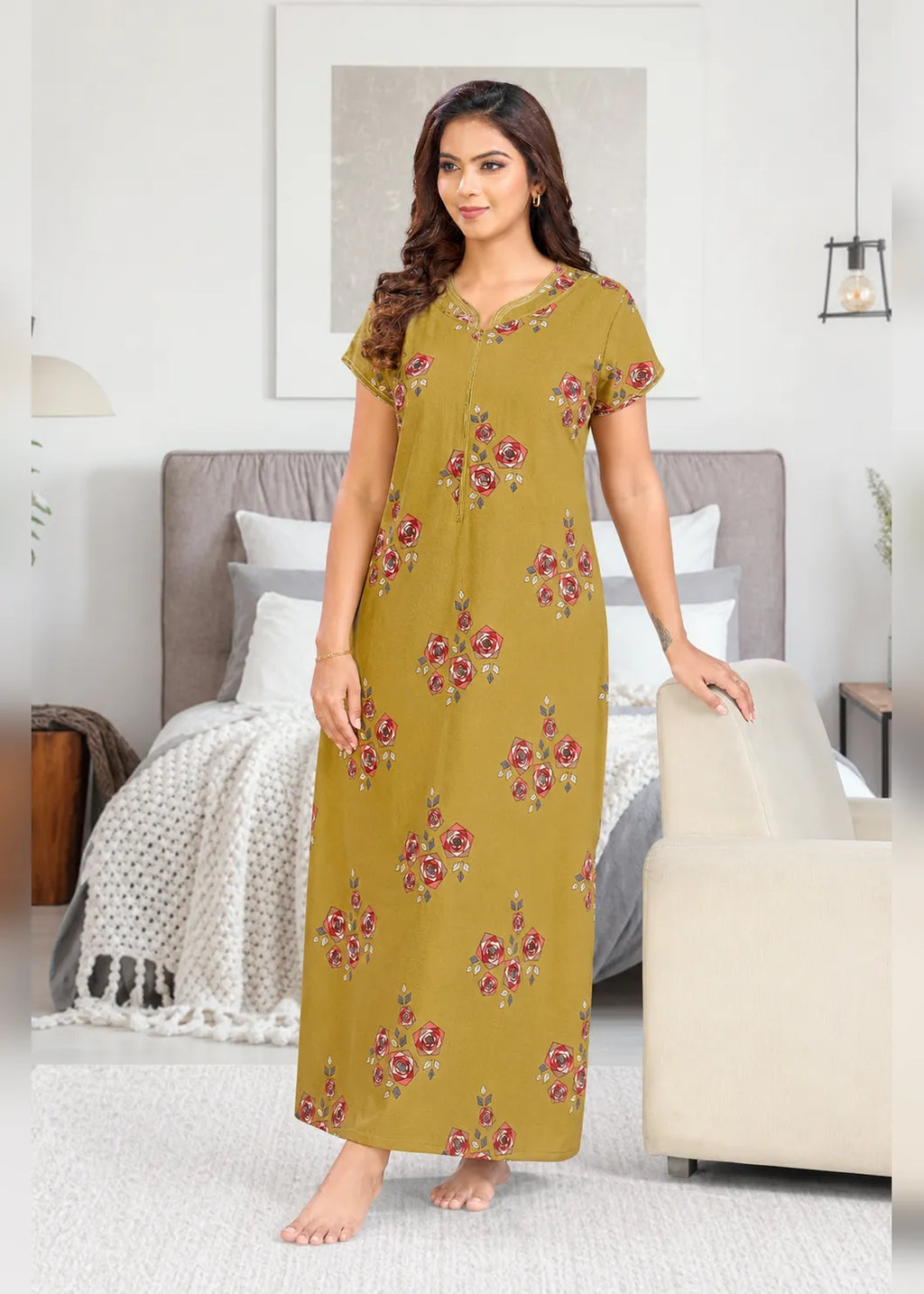 Mustard Yellow Geometric Rose Alpine Nightgown