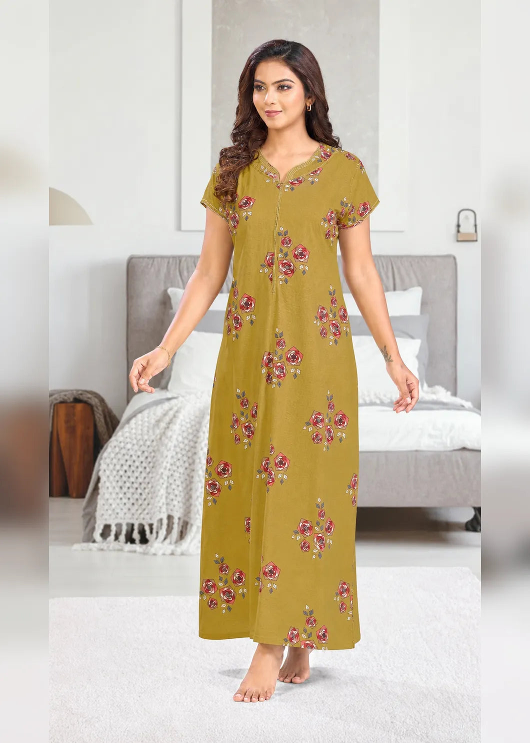 Mustard Yellow Geometric Rose Alpine Nightgown