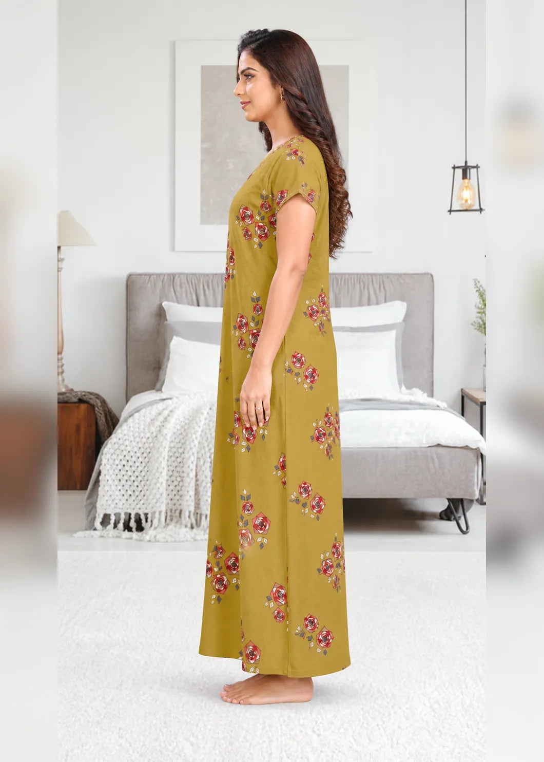 Mustard Yellow Geometric Rose Alpine Nightgown