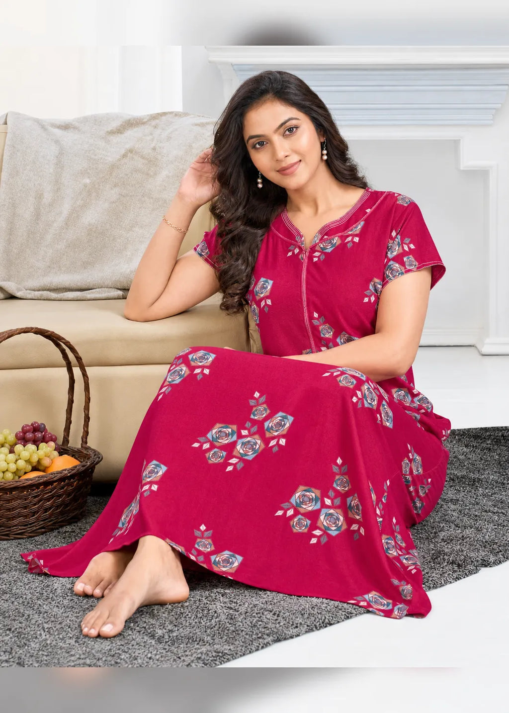 Magenta Geometric Rose Alpine Nightgown