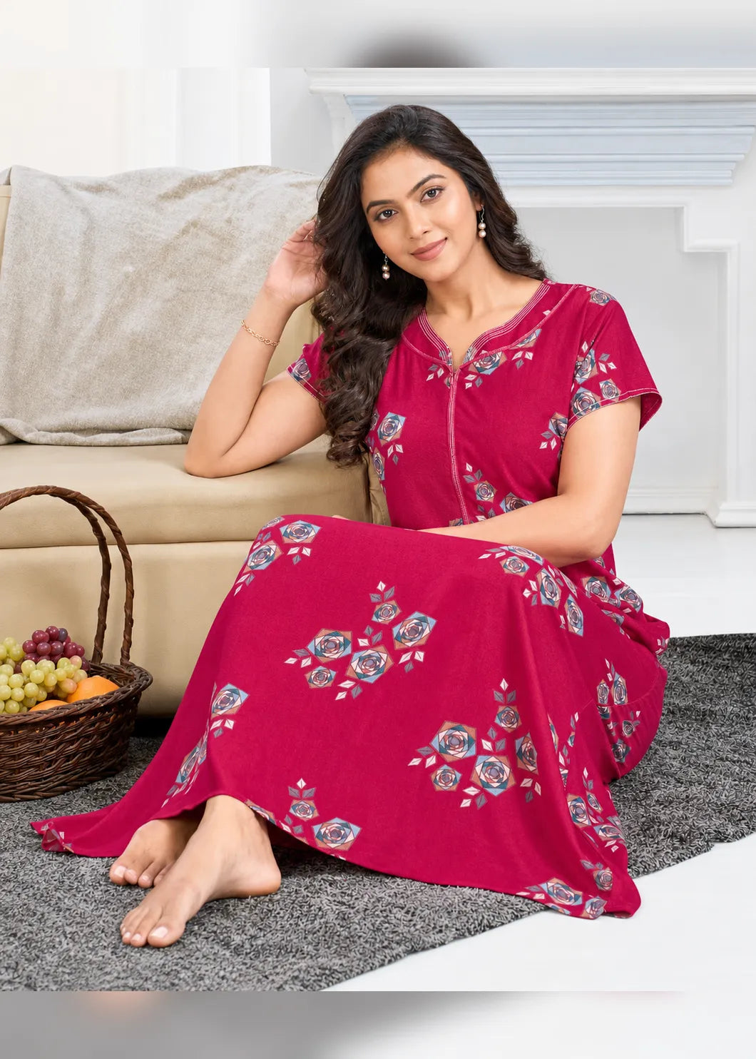 Magenta Geometric Rose Alpine Nightgown