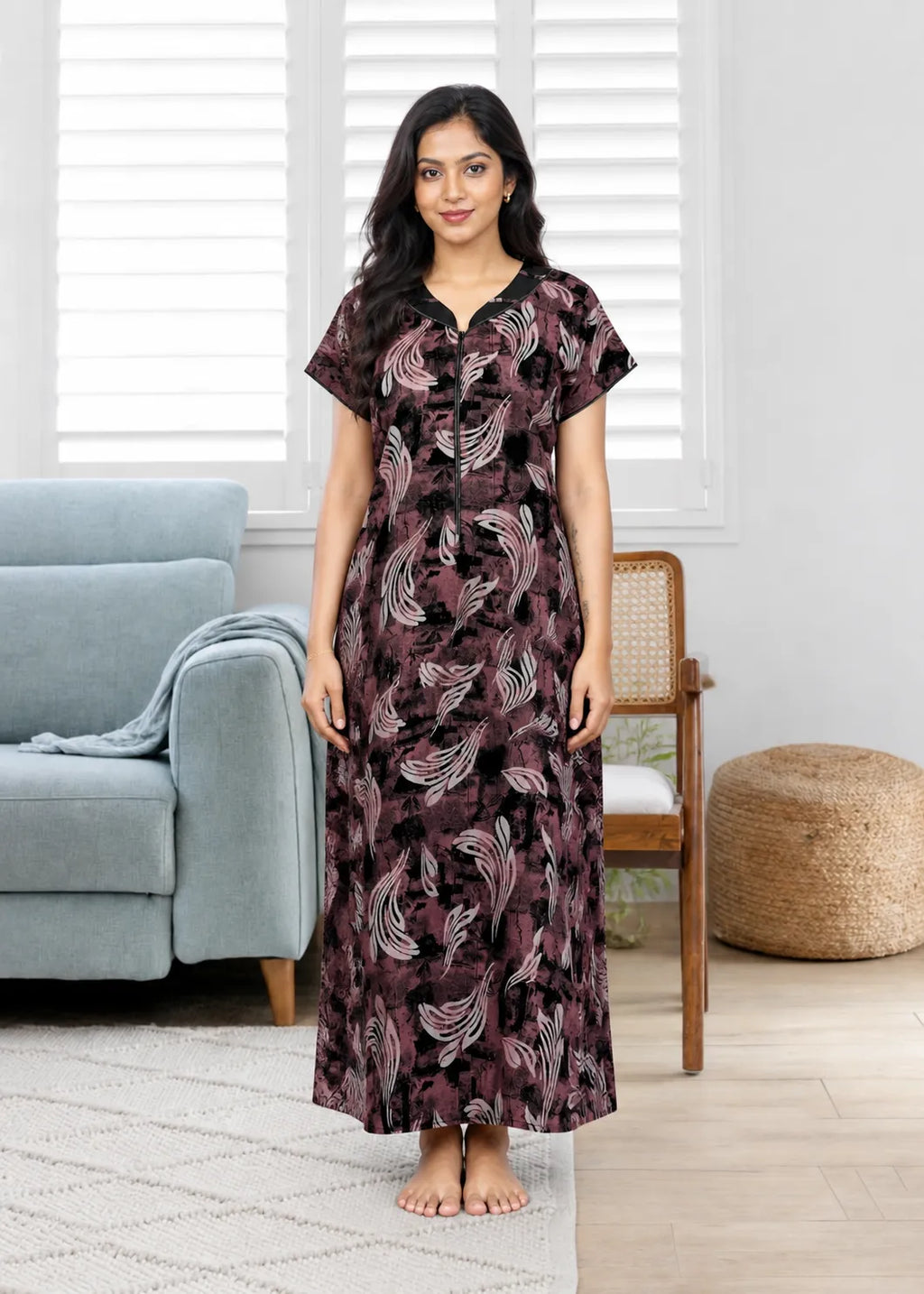 Mauve Abstract Leaf Alpine Nightgown