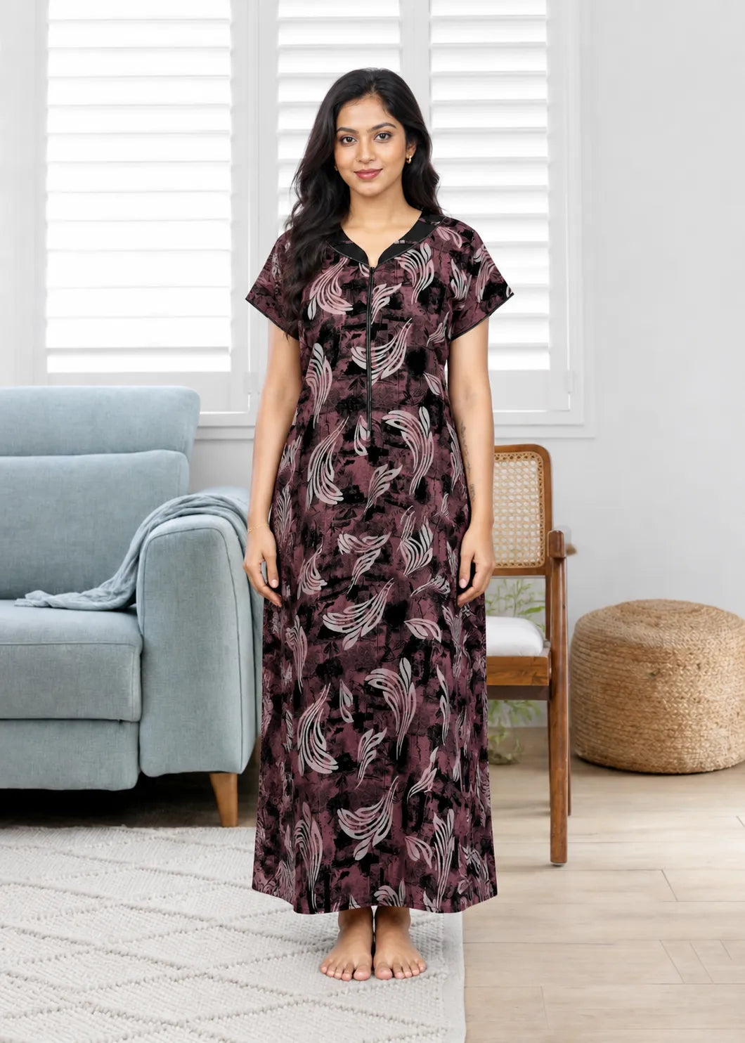 Mauve Abstract Leaf Alpine Nightgown