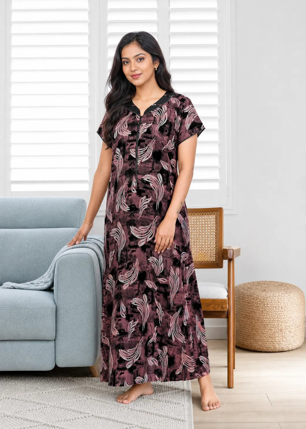 Mauve Abstract Leaf Alpine Nightgown