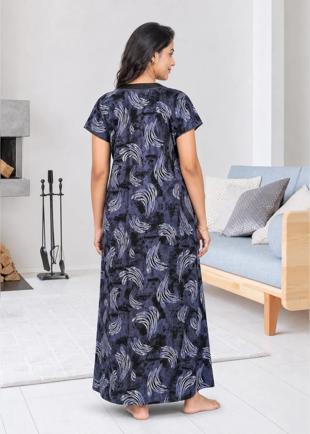 Navy Blue Abstract Leaf Alpine Nightgown