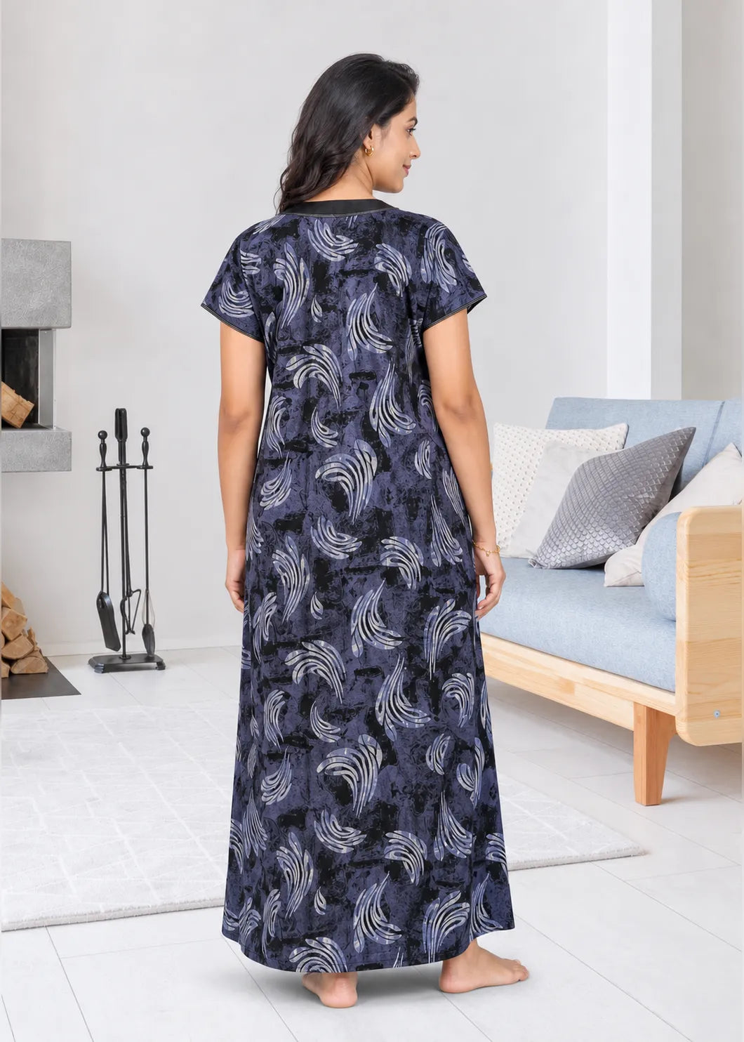 Navy Blue Abstract Leaf Alpine Nightgown