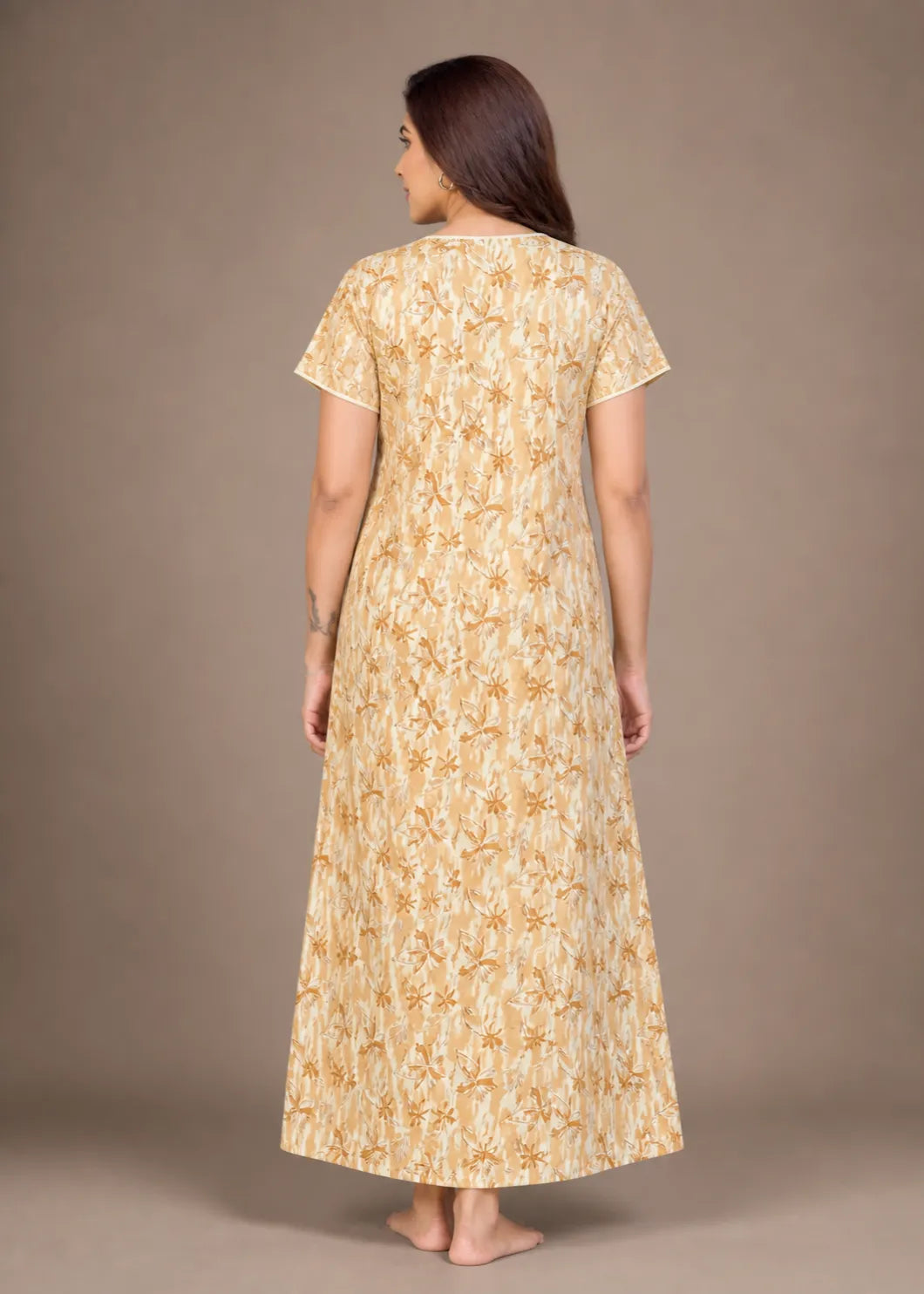 Beige Star Pattern Cotton Nightgown