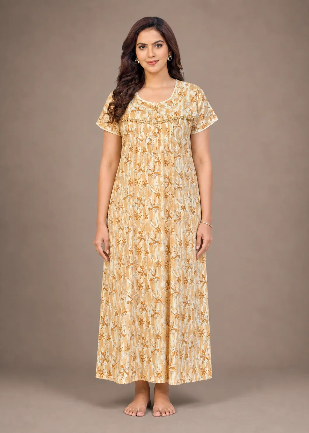 Beige Star Pattern Cotton Nightgown