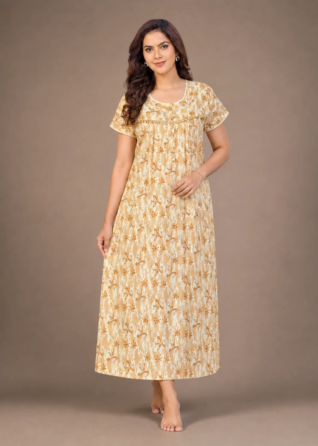 Beige Star Pattern Cotton Nightgown