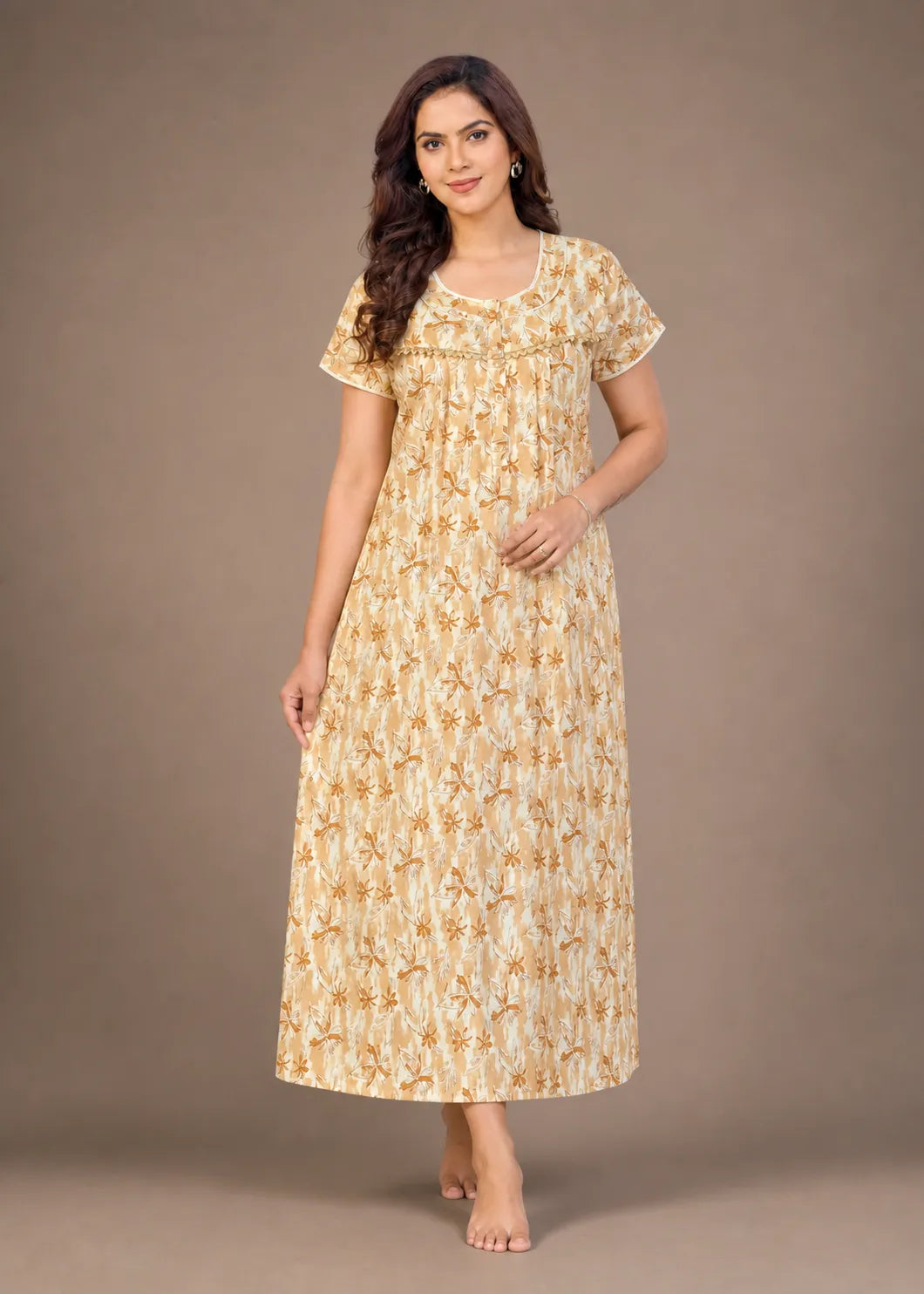 Beige Star Pattern Cotton Nightgown