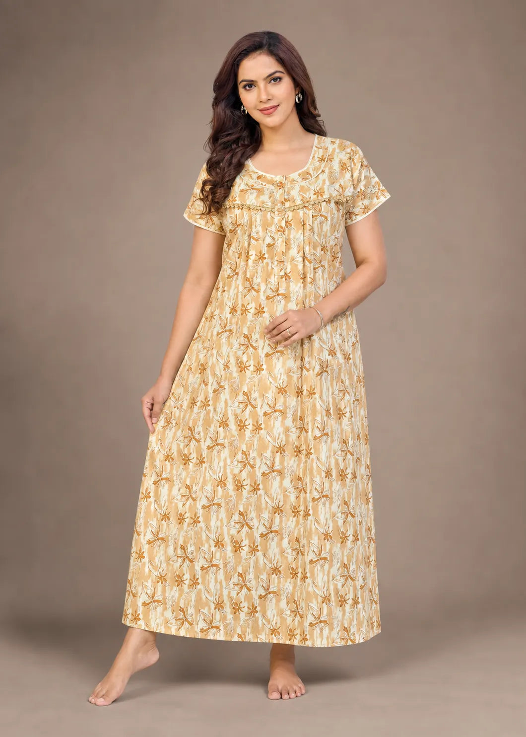 Beige Star Pattern Cotton Nightgown
