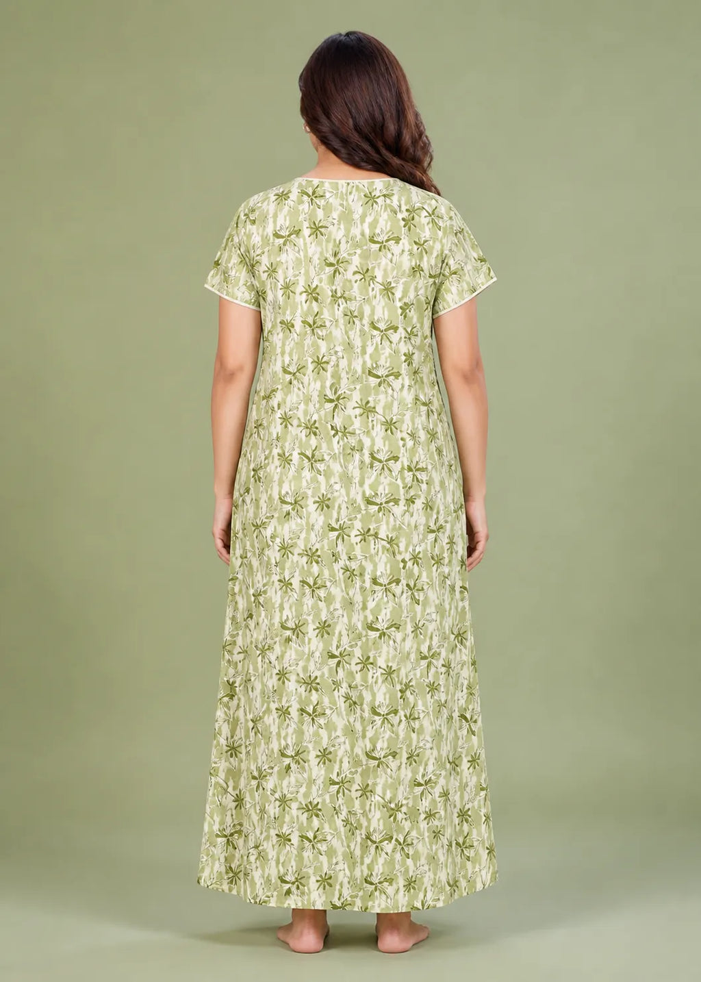 Sage Green Star Pattern Cotton Nightgown