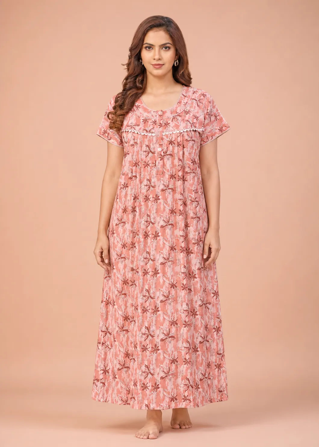 Coral Star Pattern Cotton Nightgown