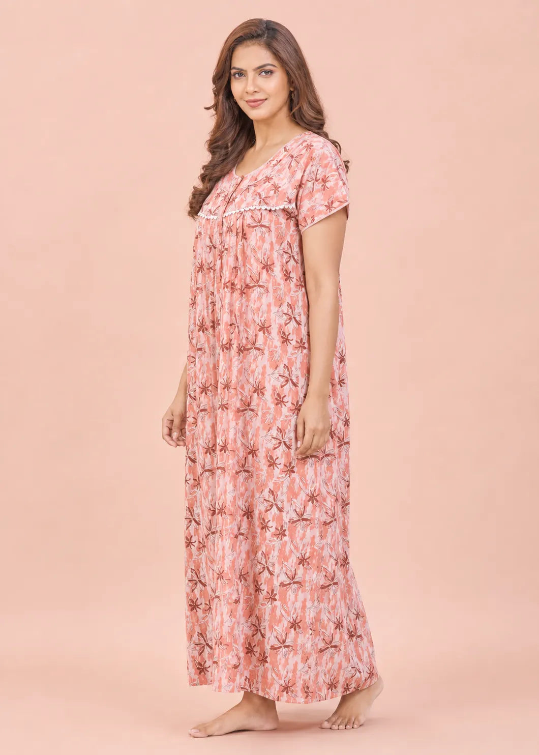 Coral Star Pattern Cotton Nightgown