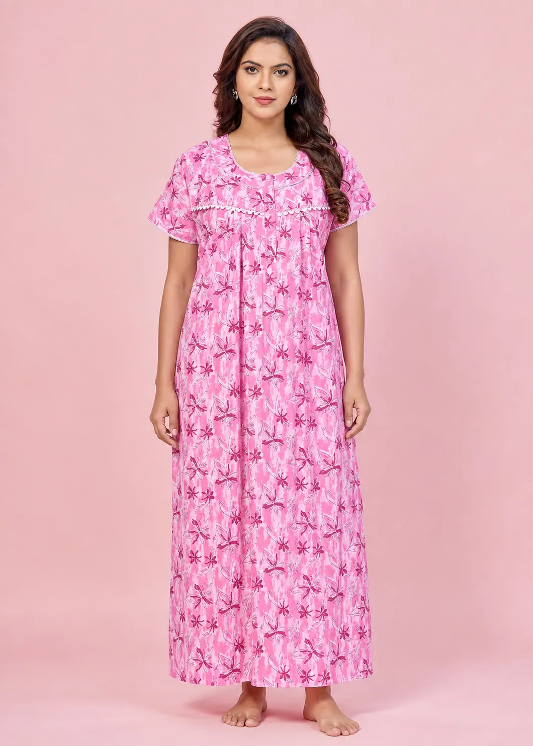 Pink Star Pattern Cotton Nightgown
