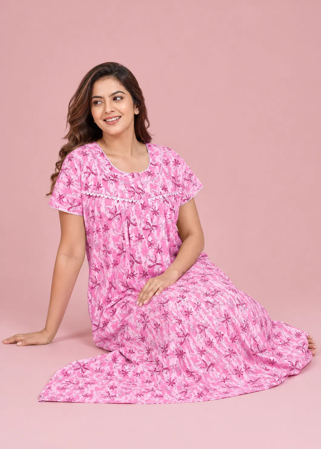 Pink Star Pattern Cotton Nightgown