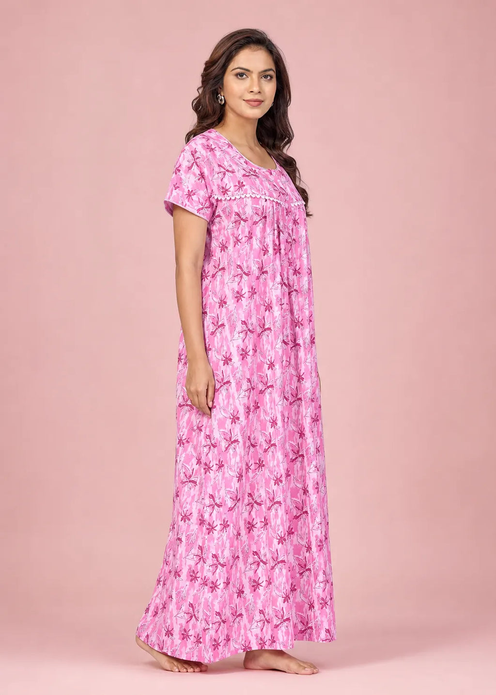 Pink Star Pattern Cotton Nightgown