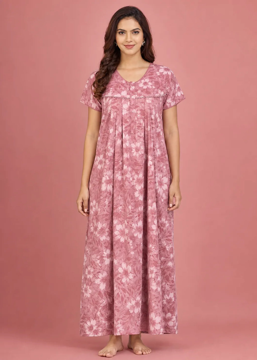 Pink Floral Cotton Nightgown