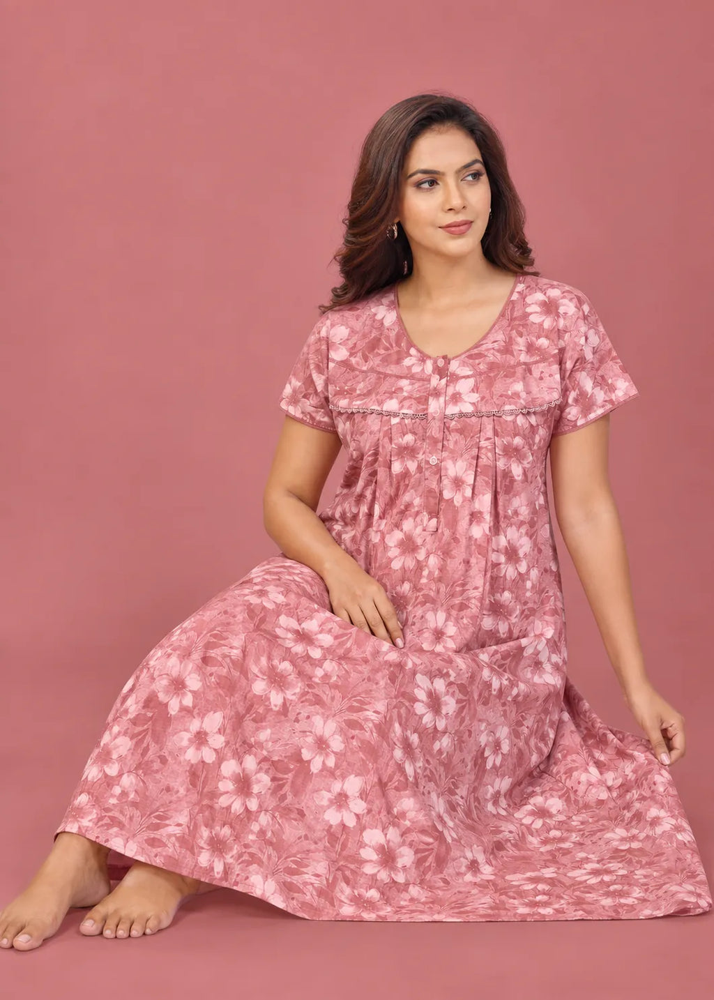 Pink Floral Cotton Nightgown