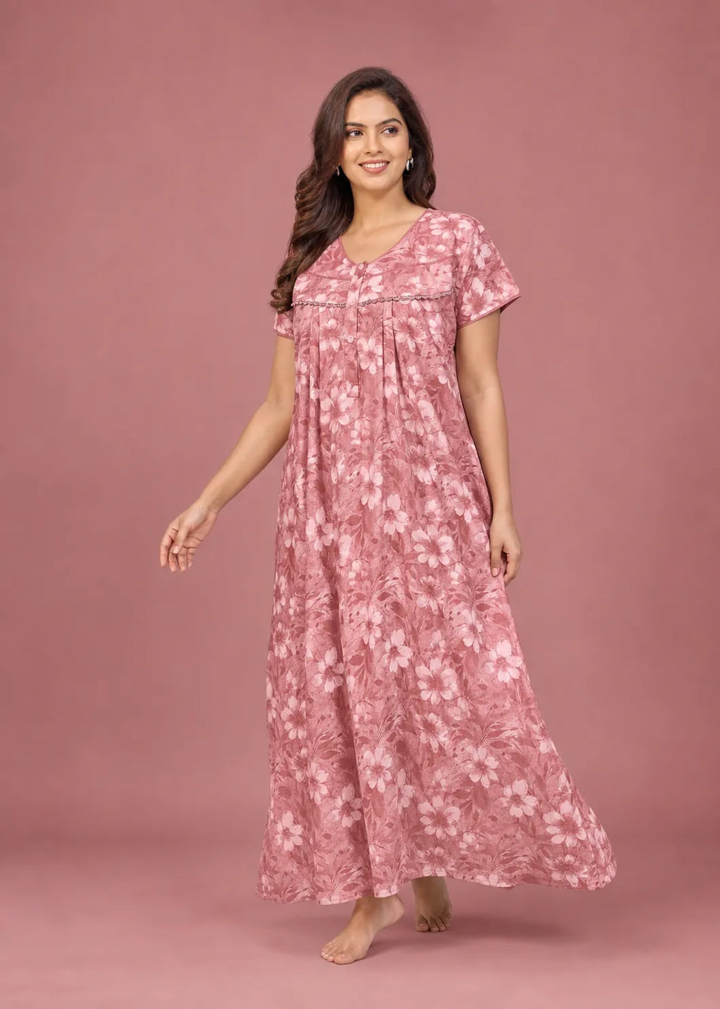 Pink Floral Cotton Nightgown