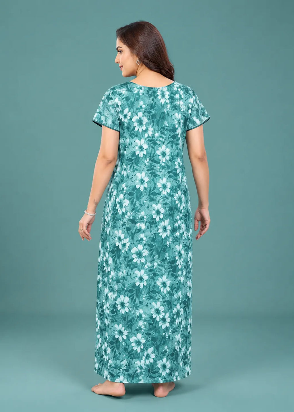 Teal Floral Cotton Nightgown